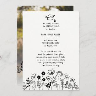 Hand getrokken bloemen Afstuderen Aankondiging