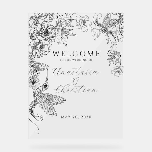 Hand getrokken bloemen bruiloft acryl bord (Voorkant)