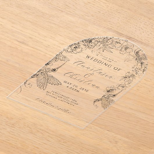 Hand getrokken bloemen bruiloft acryl uitnodigingen (Laagn)