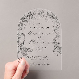 Hand getrokken bloemen bruiloft acryl uitnodigingen