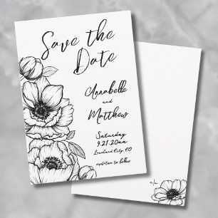 Hand getrokken Bloemen bruiloft Save the date