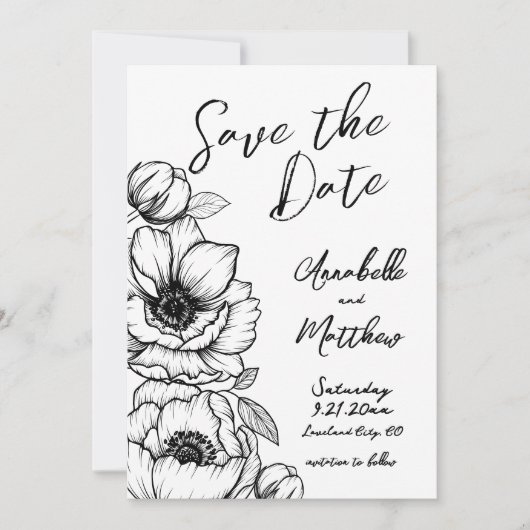 Hand getrokken Bloemen bruiloft Save the date (Voorkant)