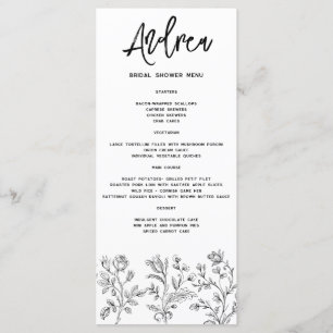Hand getrokken Bloemen Elegante Moderne Naam Plaat Menu