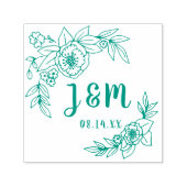 Hand getrokken bloemen en bladeren bruiloft monogr  zelfinktende stempel (Design)