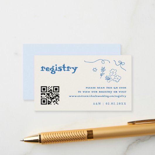 Hand getrokken bloemen QR code bruiloft cadeau reg Informatiekaartje (Voorkant / Achterkant in situ)