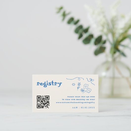 Hand getrokken bloemen QR code bruiloft cadeau reg Informatiekaartje (Staand voorkant)