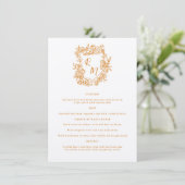 Hand getrokken Bloemen Sinaasappel Monogram Crest Menu (Staand voorkant)