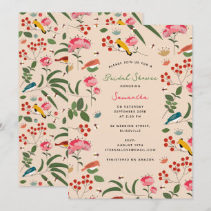 Hand getrokken Bloemen Vogels Bijen Bloemen Vrijge Kaart