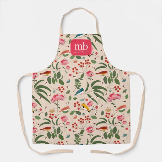 Hand getrokken Bloemen Vogels Bijen Botanische Mon Schort (Voorkant)