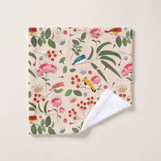 Hand getrokken Bloemen Vogels Bijen Botanische Pat Bad Handdoek (Wasdoekje)
