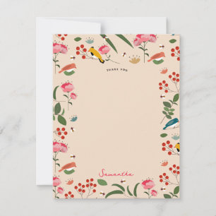 Hand getrokken Bloemen Vogels Bijen Botanische Pat Bedankkaart