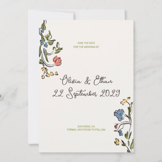 Hand getrokken bloemenboog bruiloft save the date (Achterkant)