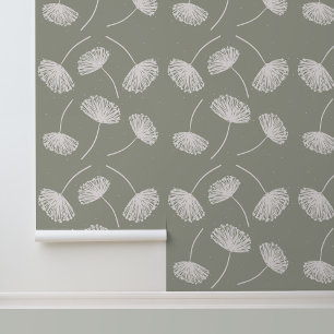 Hand getrokken bloemenpaardenbloemen salie groen behang