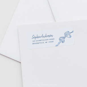 Hand getrokken Blue Bow Boy Baby shower Etiket