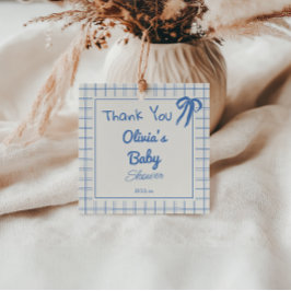 Hand getrokken Blue Gingham Bow Baby Boy Shower Bedankjes Labels