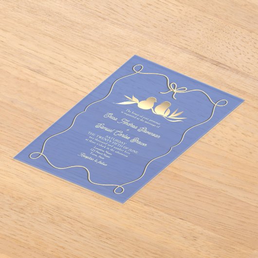 Hand getrokken boog blauw bruiloft acryl uitnodigi acryl uitnodigingen (Laagn)