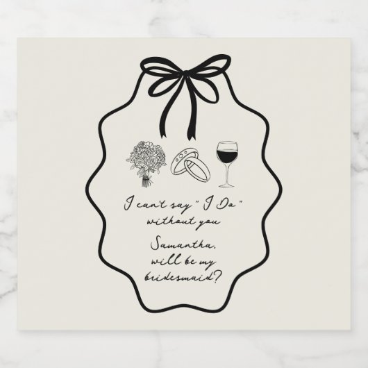 Hand Getrokken Boog Bloemen Bruidsmeisje Voorstel Sparkling Wijnetiket (Enkel label)