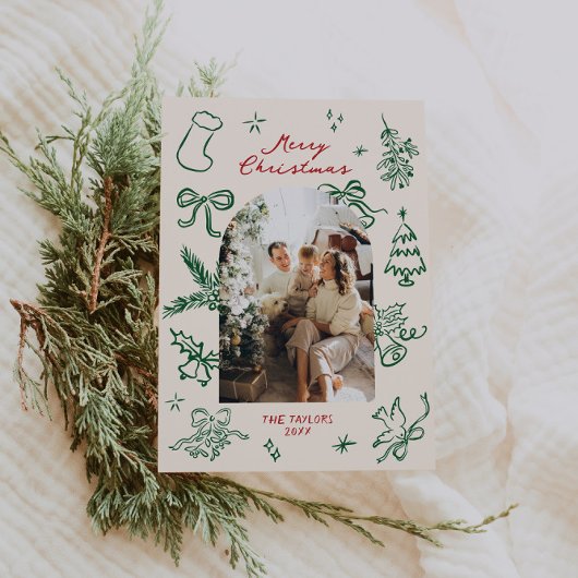 Hand getrokken boog foto kerst Kaart