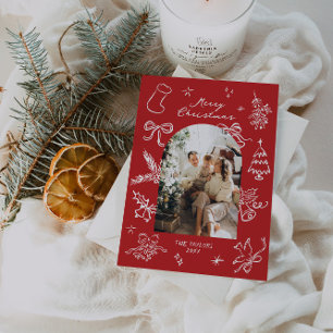 Hand getrokken boog foto kerst Kaart