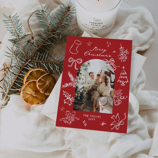 Hand getrokken boog foto kerst Kaart