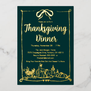 Hand getrokken boog Lijst Feest Thanksgiving Diner Folie Uitnodiging