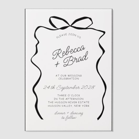 Hand getrokken boog lint schets bruiloft vellum uitnodigingen (Voorkant)