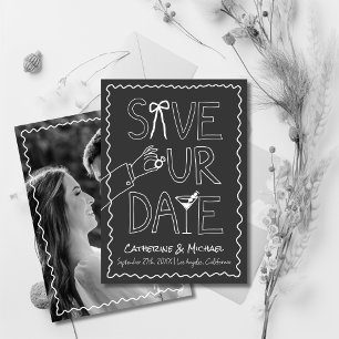 Hand getrokken boog ring & wijn grillige foto brui save the date