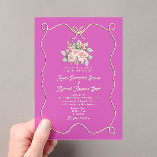 Hand getrokken boog roze bruiloft acryl uitnodigingen (Insitu (Draagbaar))