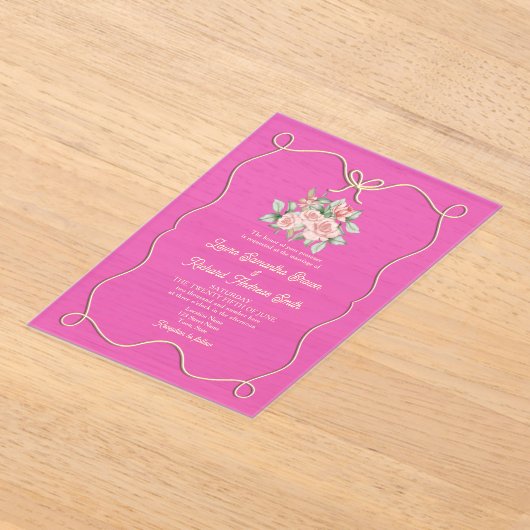 Hand getrokken boog roze bruiloft acryl uitnodigingen (Laagn)