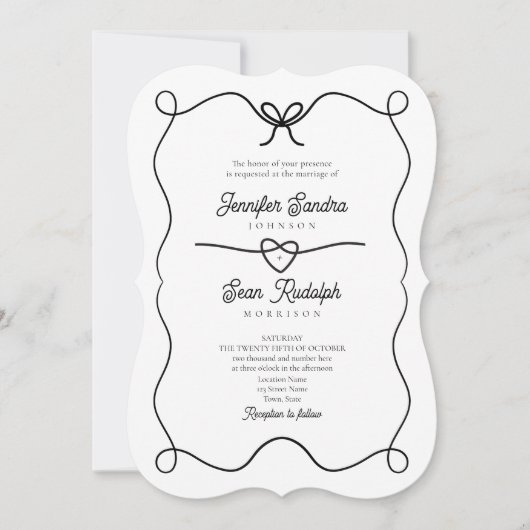 Hand getrokken boog zwart en wit bruiloft uitnodig kaart (Voorkant)