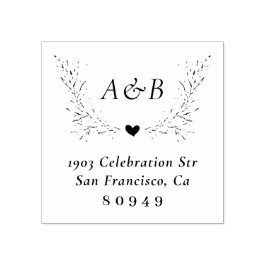 Hand-getrokken botanische bruiloft retouradres 	rubberstempel