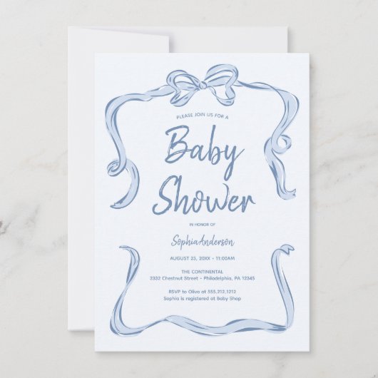 Hand getrokken Bow Boy Baby shower Uitnodiging Kaa (Voorkant)