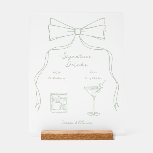 Hand Getrokken Bow Groene Handtekening Drinken Huw Acryl Bord (Voorkant)