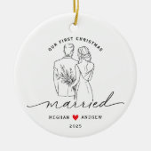 Hand getrokken bruid & bruidegom bruiloft keramisch ornament (Voorkant)