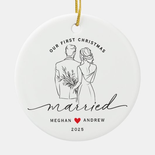 Hand getrokken bruid & bruidegom bruiloft keramisch ornament (Voorkant)