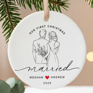 Hand getrokken bruid & bruidegom bruiloft keramisch ornament