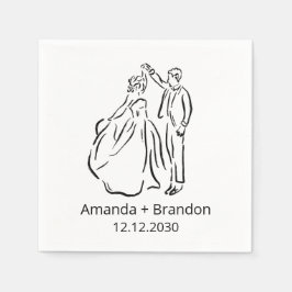 Hand getrokken bruid bruidegom dansen bruiloft servet