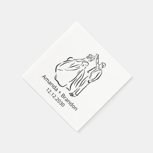 Hand getrokken bruid bruidegom dansen bruiloft servet (Hoek)