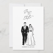 Hand getrokken bruid en bruidegom save the date (Voorkant)