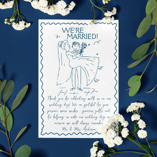 Hand getrokken bruid en bruidegom Scribble Script Bedankkaart