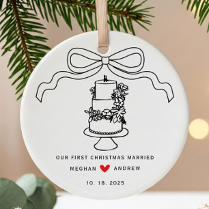 Hand getrokken bruidstaart keramisch ornament