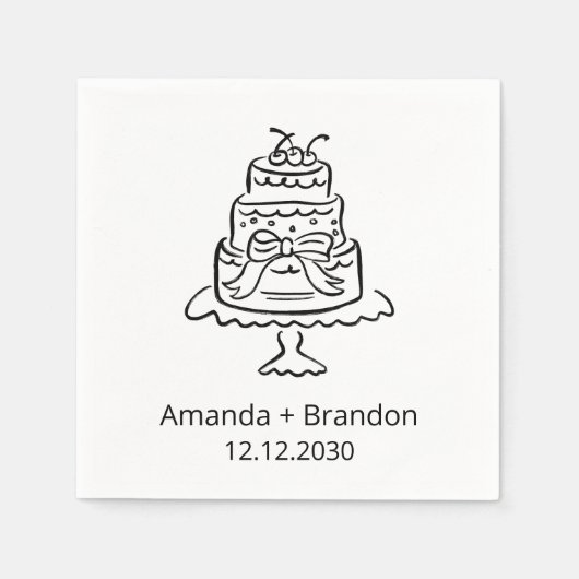 Hand getrokken bruidstaart servet (Voorkant)