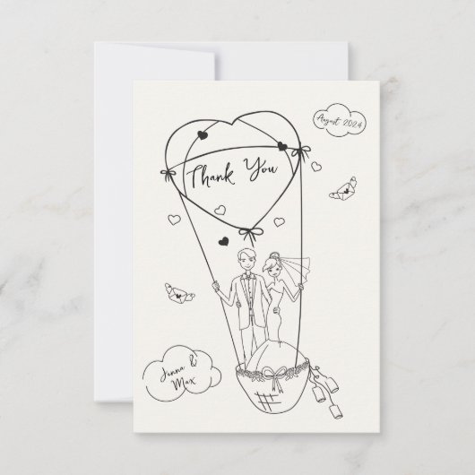 Hand getrokken bruiloft dank u kaart (Voorkant)