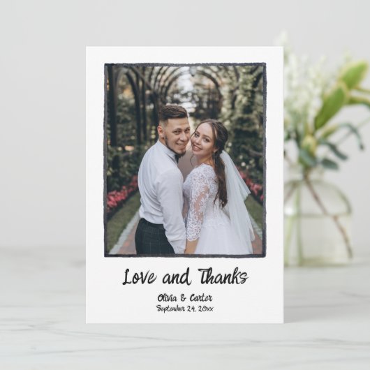 Hand getrokken bruiloft dank u kaart w notitie (Staand voorkant)