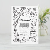 Hand getrokken bruiloft welkom reisschema Kaart (Staand voorkant)