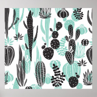 Hand getrokken cactussen: Doodle naadloos Poster
