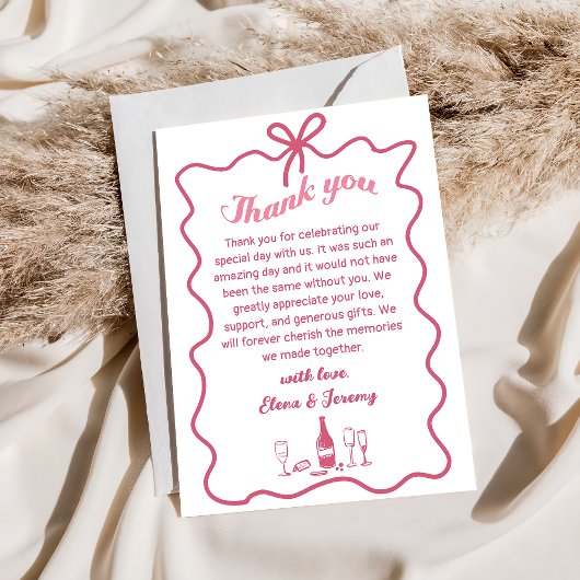 Hand getrokken champagne bruiloft dank je kaart