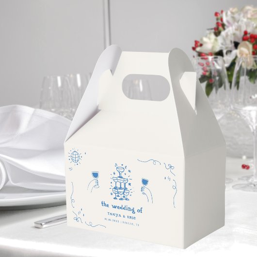 Hand getrokken Champagne Franse Disco Wedding Favo Bedankdoosjes