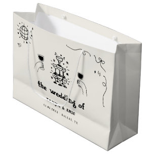 Hand getrokken Champagne Franse Disco Wedding Favo Groot Cadeauzakje