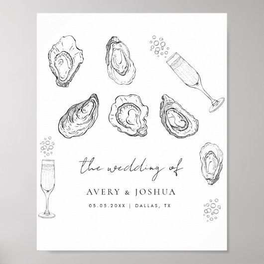 Hand getrokken champagne oesters gebraden bruiloft poster (Voorkant)